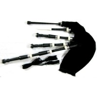 African Black Wood Bagpipe Ivory Color Ferrules Nickel Silver Plain Cap Rings and Slide